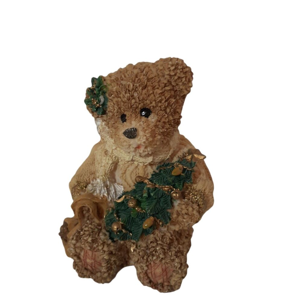 Small Christmas Figurine Teddy Bear Holiday Home Decoration Kitsch Cottagecore